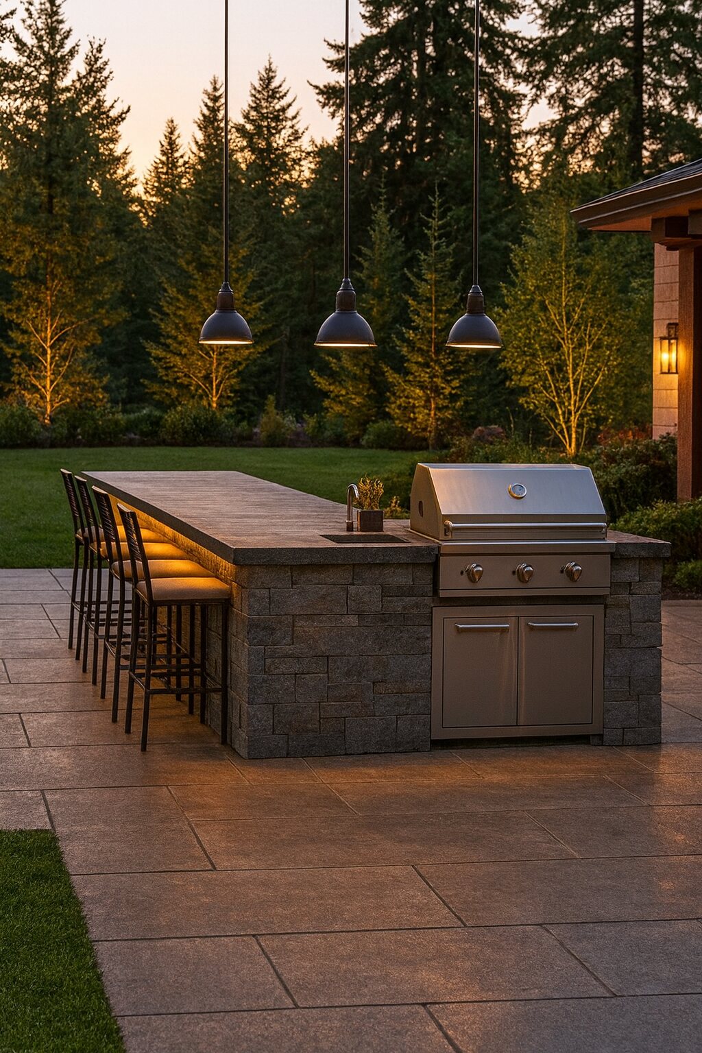 Outdoor kitchen at dusk