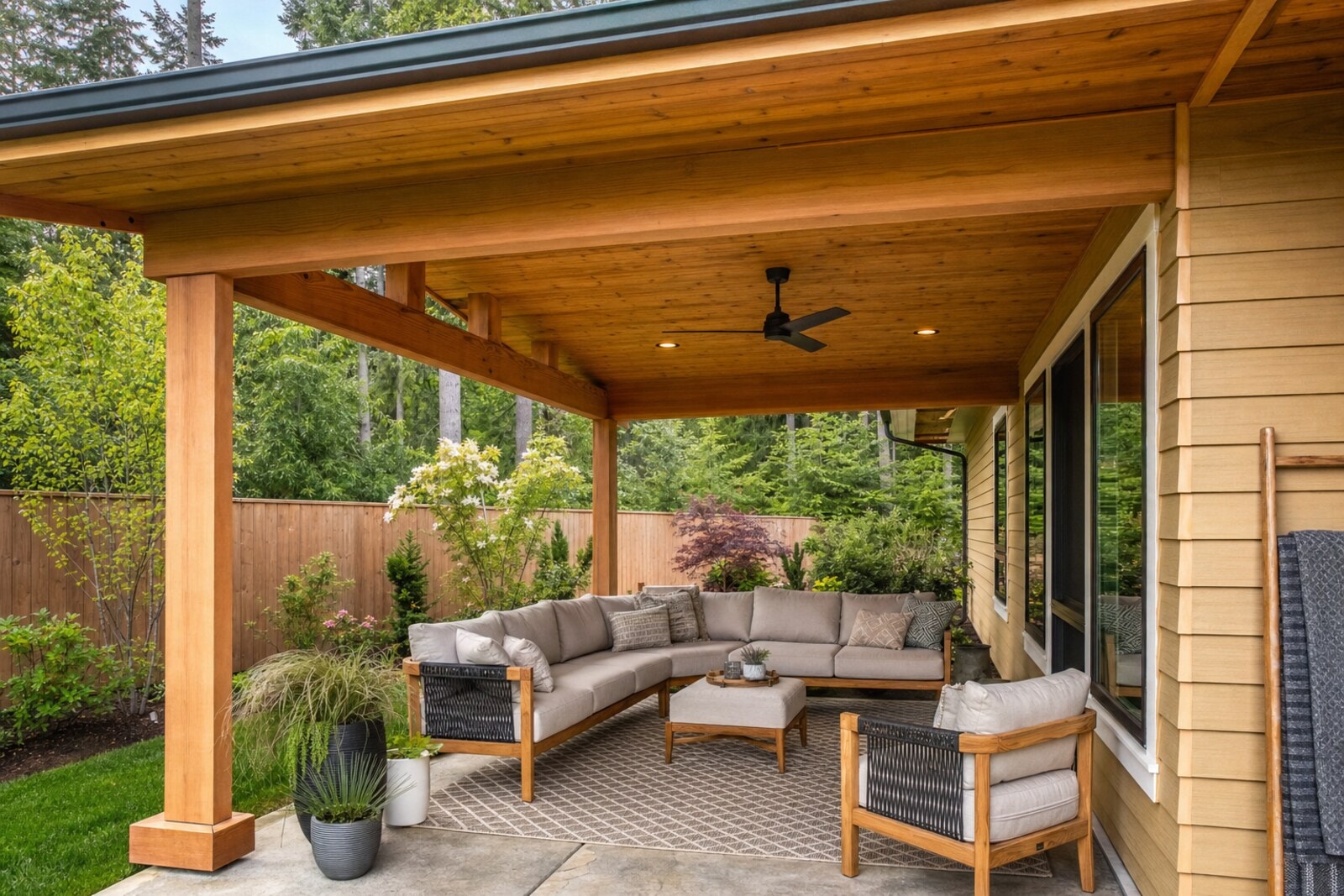 Custom Cedar Covered Patios — Ideal Touch Landscaping, Kent WA